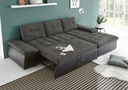 Ecksofa JAKARTA Schlafsofa Lederlook schwarz grau Ottomane rechts L-Form