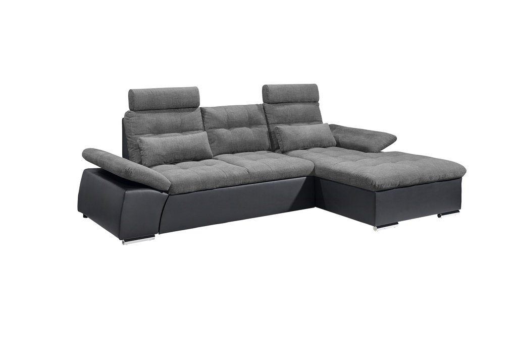 Ecksofa JAKARTA Couch Schlafsofa Sofabett Funktionssofa ausziehbar Lederlook schwarz grau Ottomane rechts L-Form