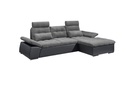 Ecksofa JAKARTA Couch Schlafsofa Sofabett Funktionssofa ausziehbar Lederlook schwarz grau Ottomane rechts L-Form