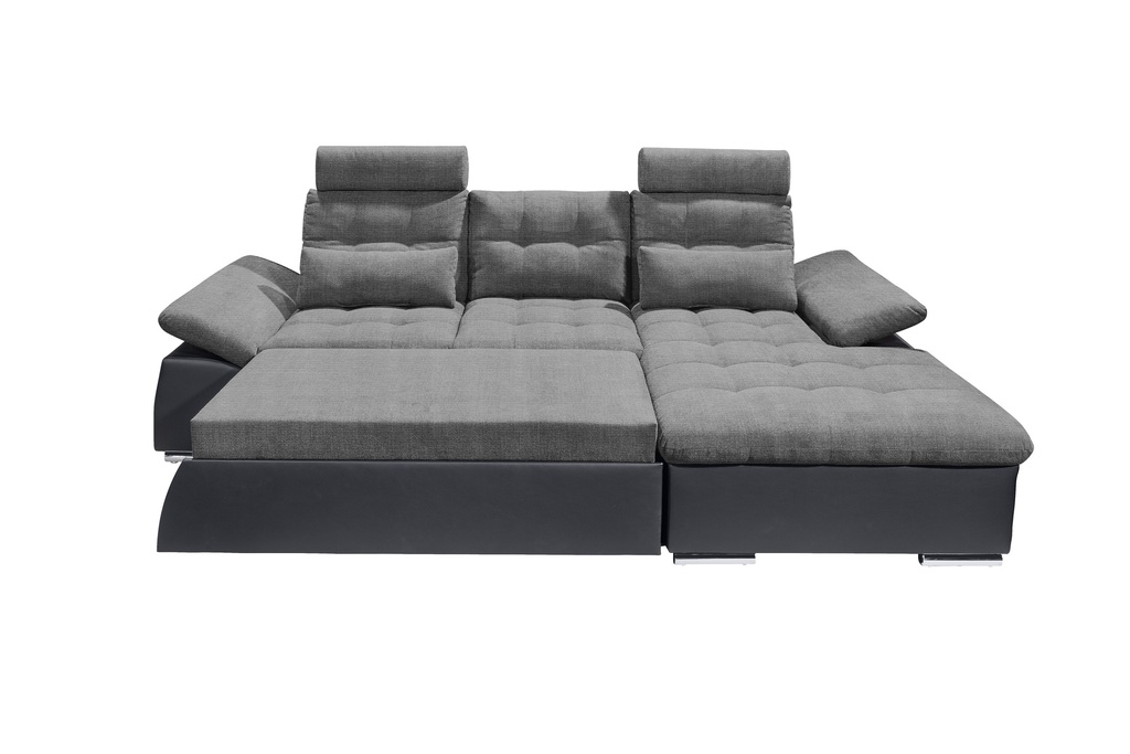 Ecksofa JAKARTA Couch Schlafsofa Sofabett Funktionssofa ausziehbar Lederlook schwarz grau Ottomane rechts L-Form