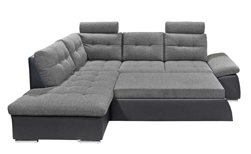 Ecksofa XL JAKARTA Couch Schlafcouch Bettsofa ausziehbar Lederlook schwarz anthrazit Ottomane links