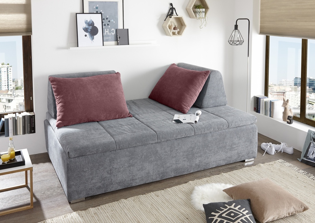 Couch MAXIM Schlafcouch Bettsofa Schlafsofa Funktionssofa PU Topper 6cm dunkelgrau Berry 200cm