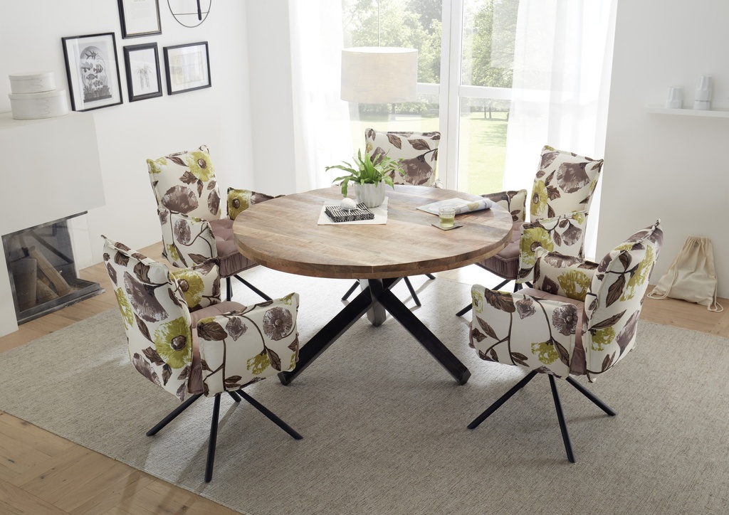 Stuhl JOELLE Esszimmerstuhl Armlehne Samt Blumen grau