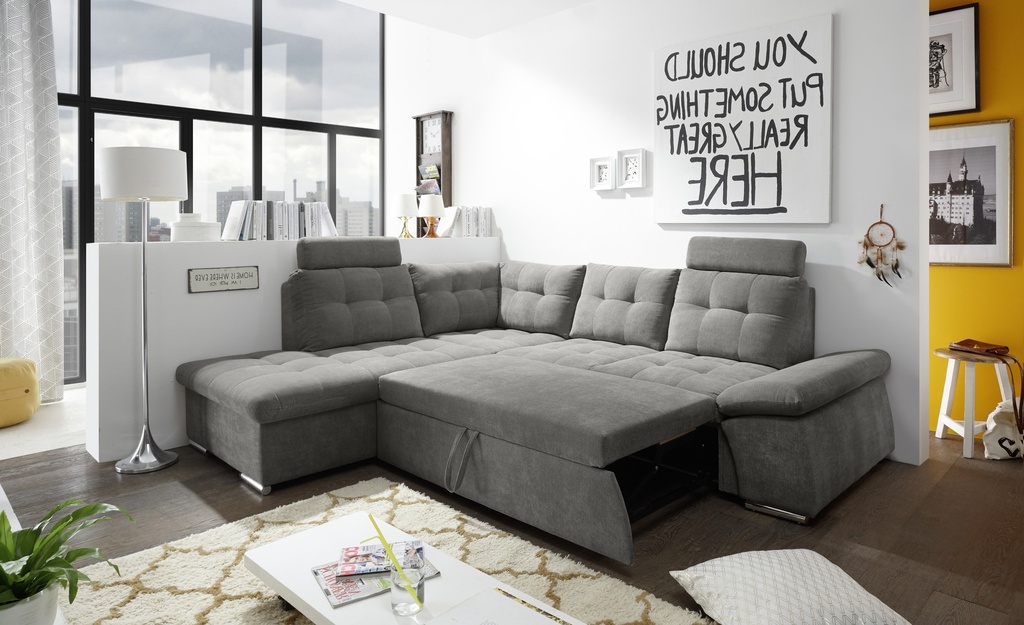 Ecksofa NALO Schlafsofa Bettsofa braun schwarz stone Ottomane links L-Form