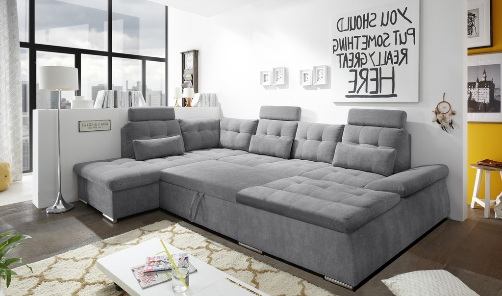 Wohnlandschaft NALO Schlafsofa dunkelgrau Ottomane links U-Form
