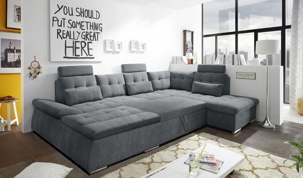 Wohnlandschaft NALO Schlafsofa anthrazit grau Ottomane rechts U-Form