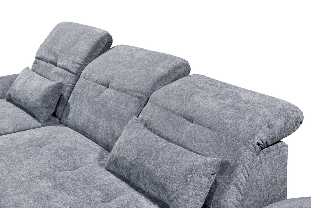Funktionale Couch MELFI Sofa Wohnlandschaft ausziehbar hellgrau silber Ottomane links U-Form