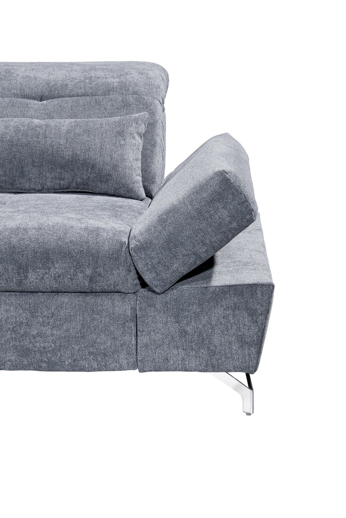Funktionale Couch MELFI Sofa Wohnlandschaft ausziehbar hellgrau silber Ottomane links U-Form