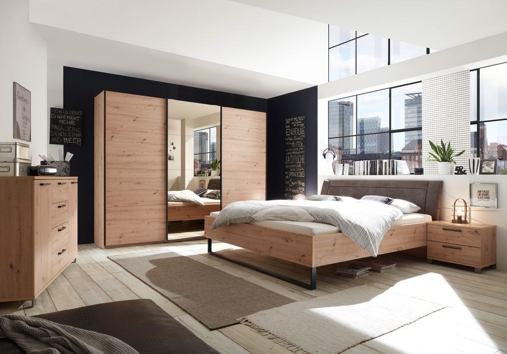 Schwebetürenschrank ORLANDO 3-türig Kleiderschrank Artisan Eiche Spiegel bronze 270cm