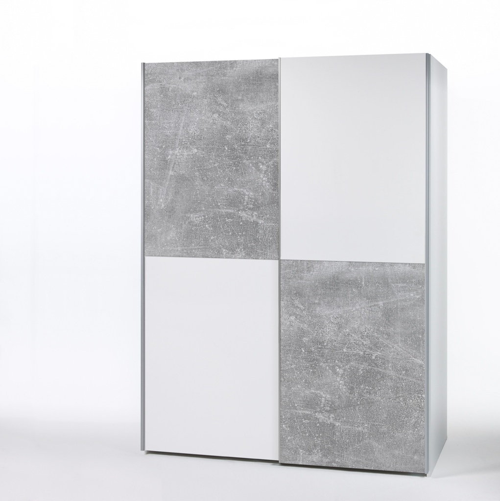 Schwebetürenschrank PULS Kleiderschrank weiß Schachbrett Beton grau 170cm