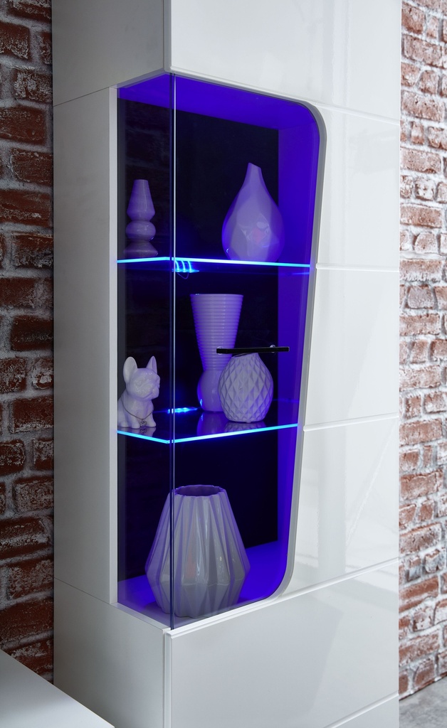 Wohnwand Wohnzimmer Set 2 FUNNY PLUS 4-teilig Vitrine TV Unterteil Wandboard weiß Hochglanz LED Beleuchtung