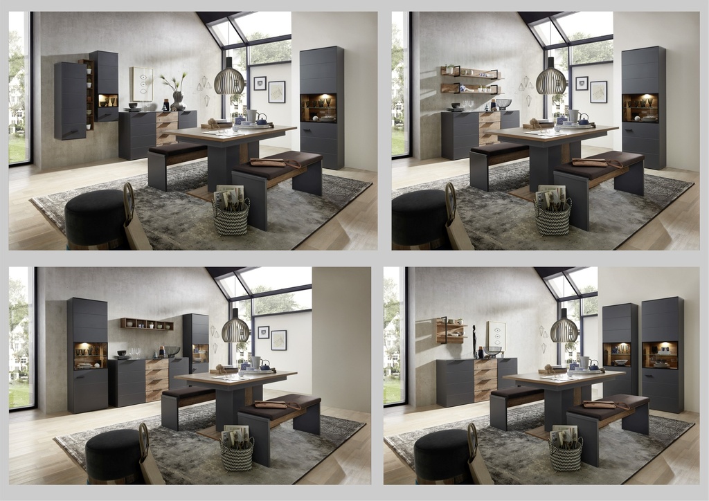 Esstisch MEDIANA Esszimmertisch Dinnertisch Küchentisch Eiche grau ausziehbar