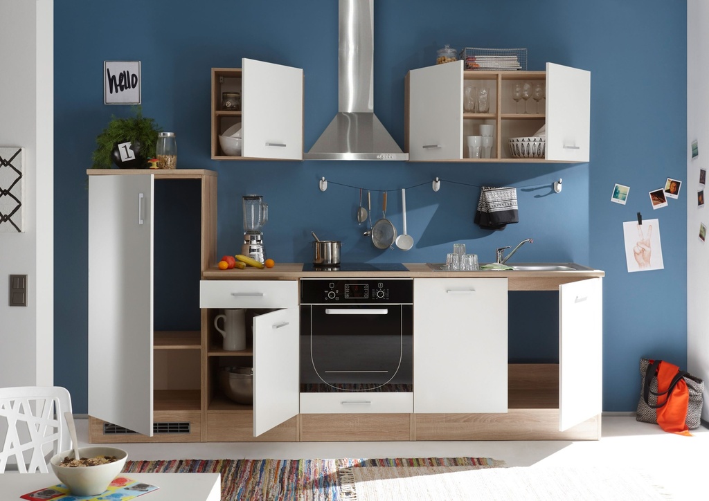 Küche AND Küchenblock Küchenzeile Komplettkueche 270cm Singleküche Miniküche weiß