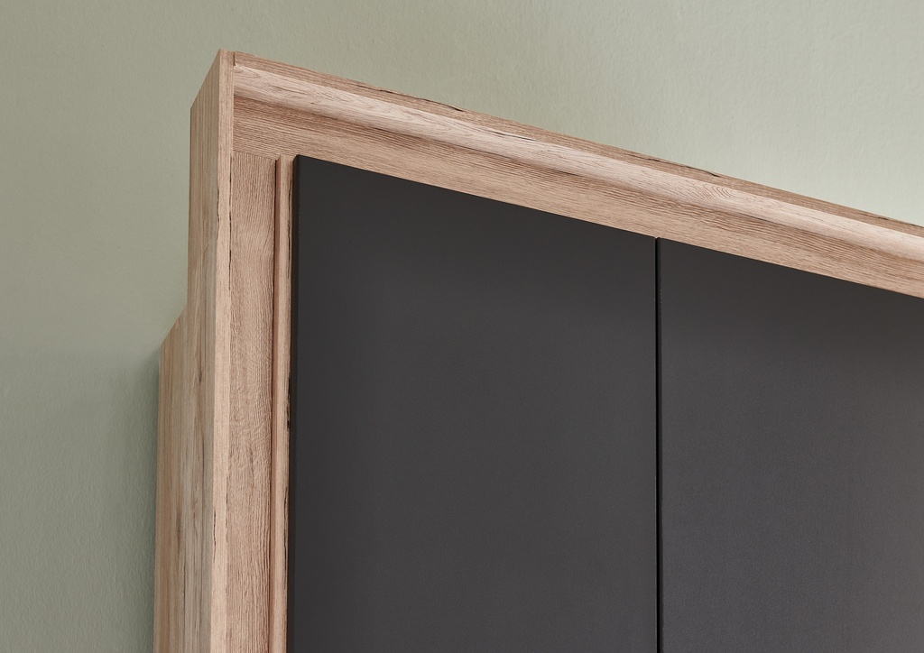 Kleiderschrank 3-türig mit Schubkästen KIRUNA Kinderzimmer Babyzimmer Eiche Graphit grau