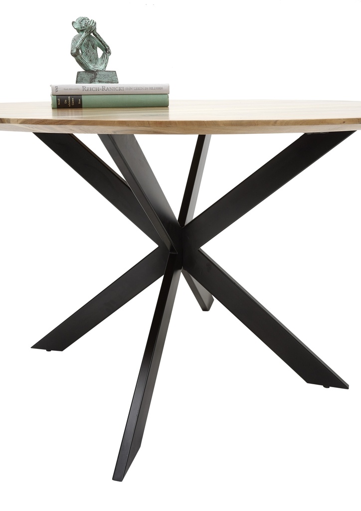 Esstisch PEDRO Esszimmer Tisch Massivholz Echtholz Akazie Metall Gestell rund 130cm