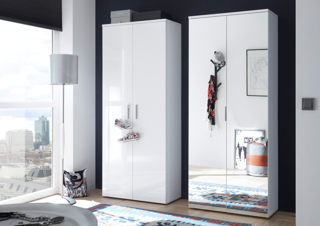Schuhschrank LINCOLN Garderobenschrank Flurschrank Dielenschrank weiß Glanz 80cm