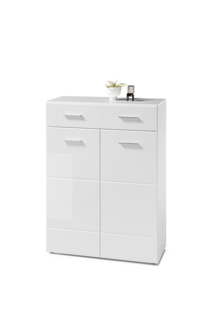 Schuhschrank ORLANDO Kommode Flurschrank weiß Glanz mit Schubkasten 90cm