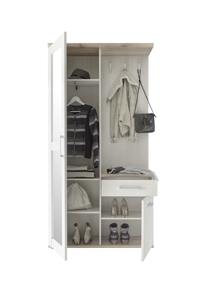 Garderobe ROMANCE 2 Kompaktgarderobe Spiegel Paneel Schrank weiß