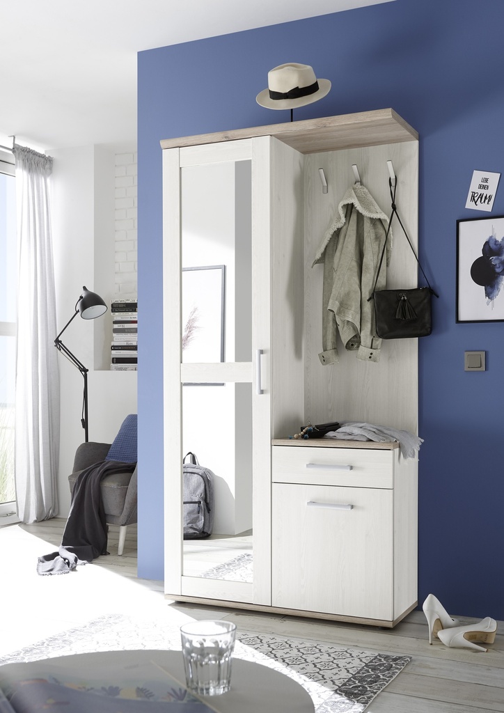 Kompaktgarderobe ROMANCE2 mit Spiegel Paneel Schrank weiß