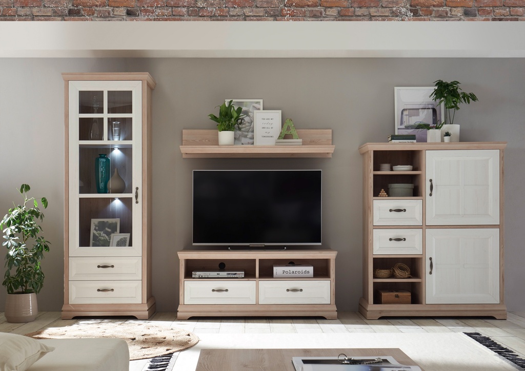 Highboard 3 AVENUE Wohnwand Esszimmer Eiche Pine weiß