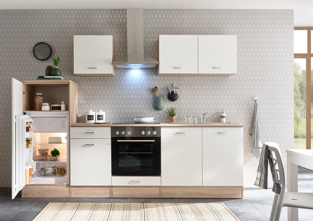 Küche ANDY Einbauküche Küchenzeile Komplett mit E-Geräten 270cm weiß