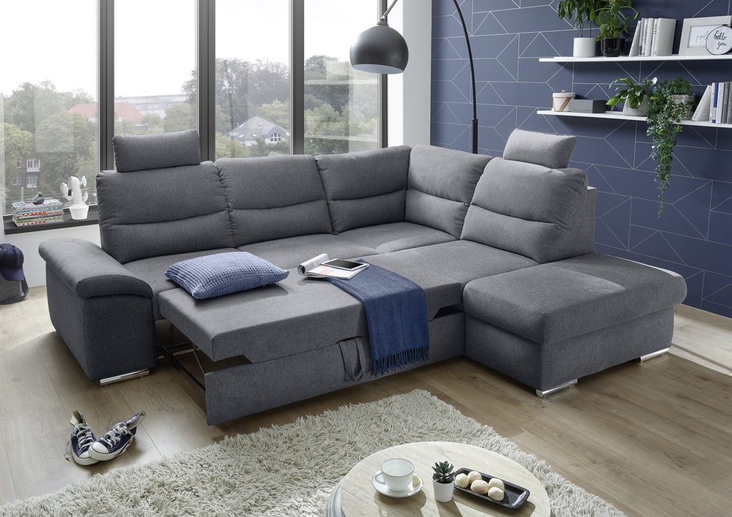 Ecksofa Couch ALMA Schlafcouch Schlafsofa grau anthrazit L-Form rechts