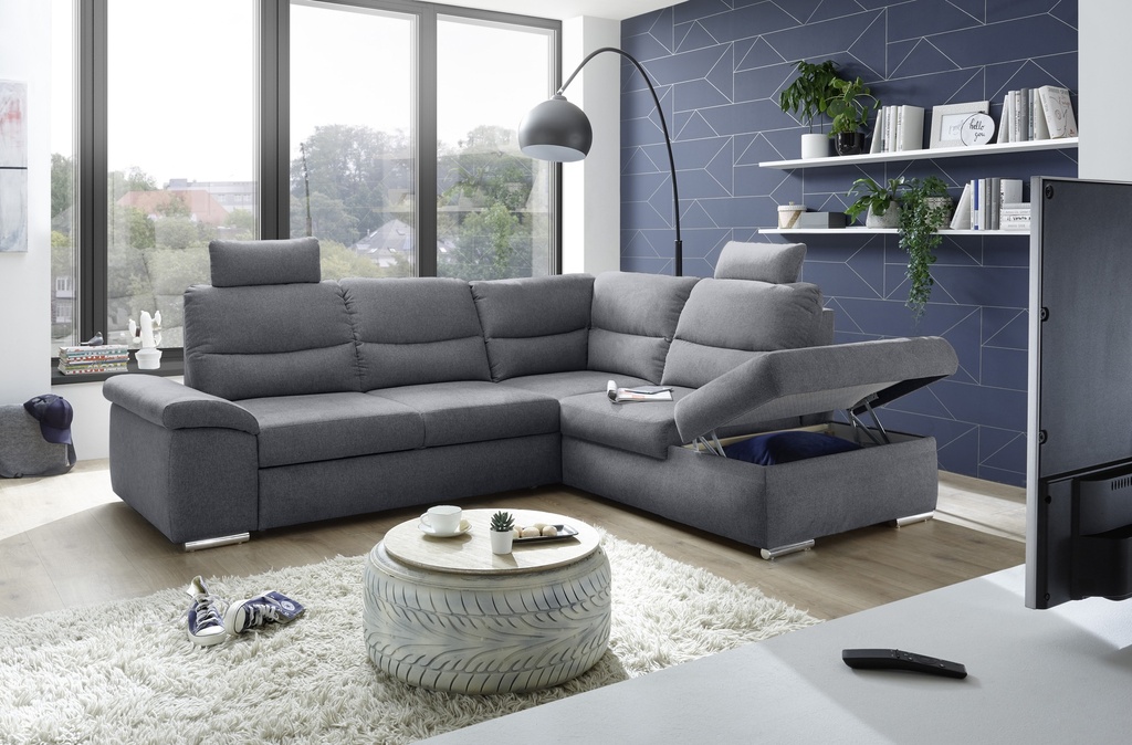 Ecksofa ALMA Schlafsofa grau anthrazit L-Form Ottomane rechts