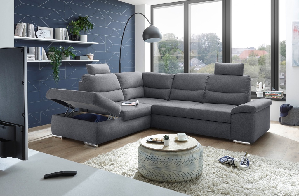 Ecksofa ALMA Schlafsofa grau anthrazit L-Form Ottomane links