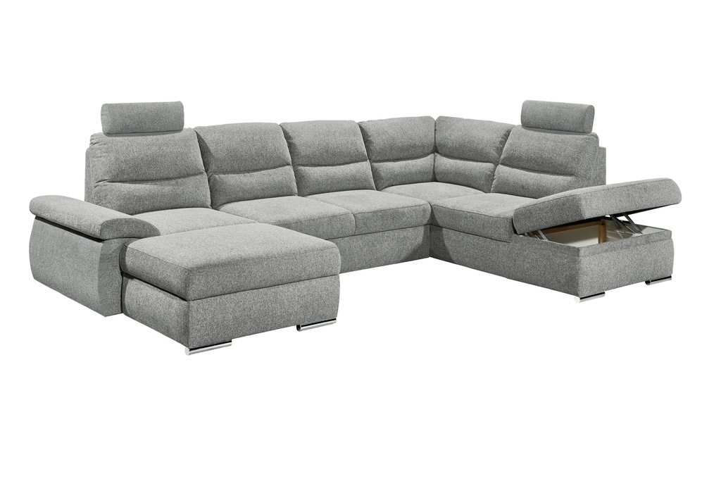Couch Wohnlandschaft ALMA Schlaffunktion Schlafsofa grau Ottomane rechts