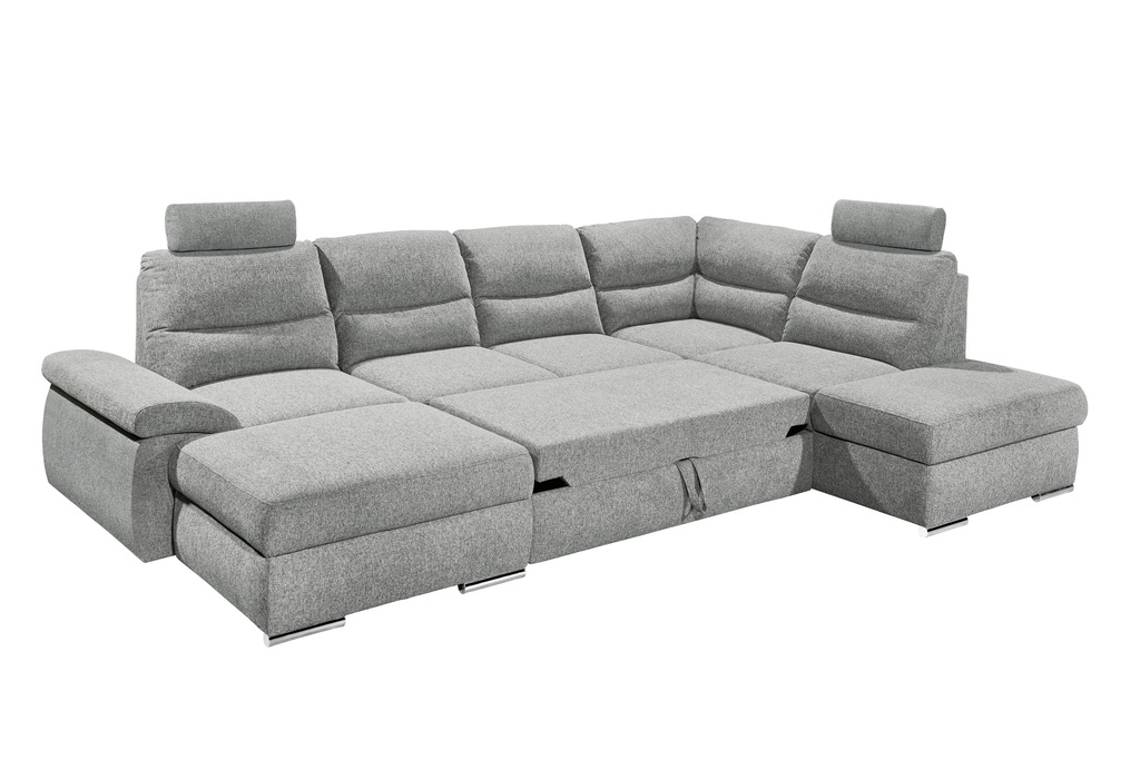 Couch Wohnlandschaft ALMA Schlaffunktion Schlafsofa grau Ottomane rechts