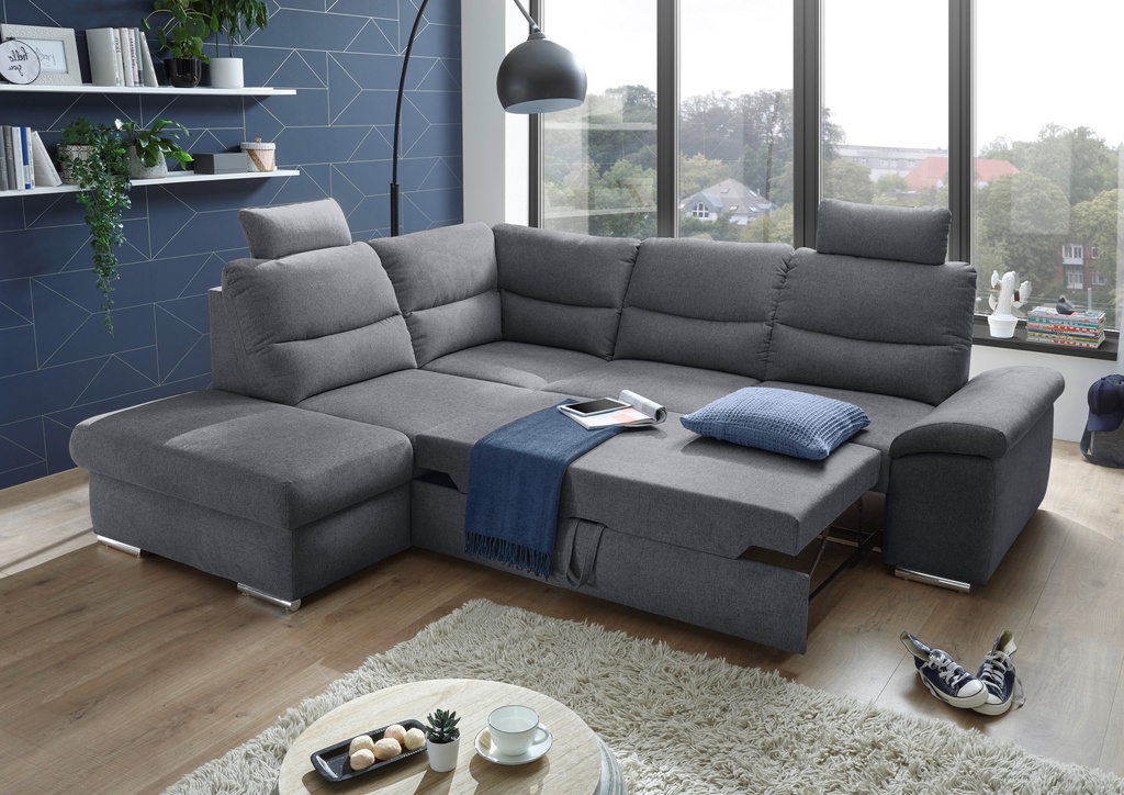 Ecksofa Couch ALMA Schlafcouch Schlafsofa olive grün L-Form links
