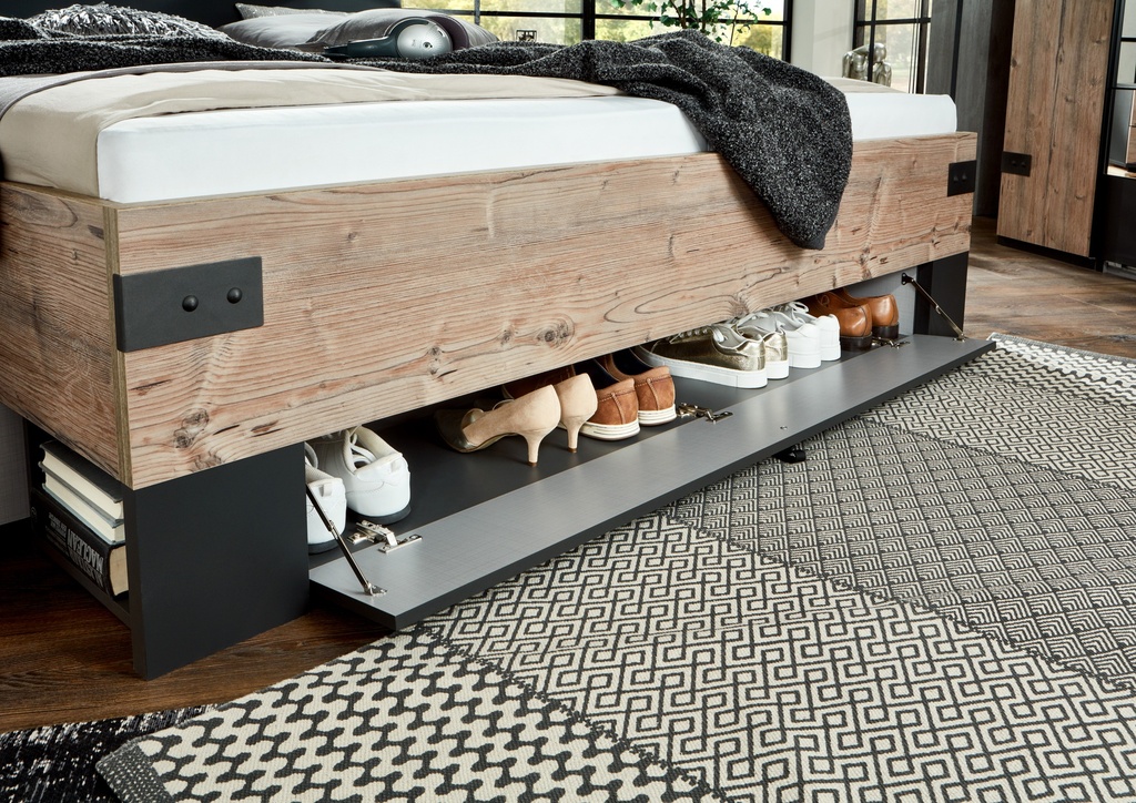 Bett 180 Doppelbett Bettanlage 3-tlg STOCKHOLM Nachtkommoden grau braun Tanne