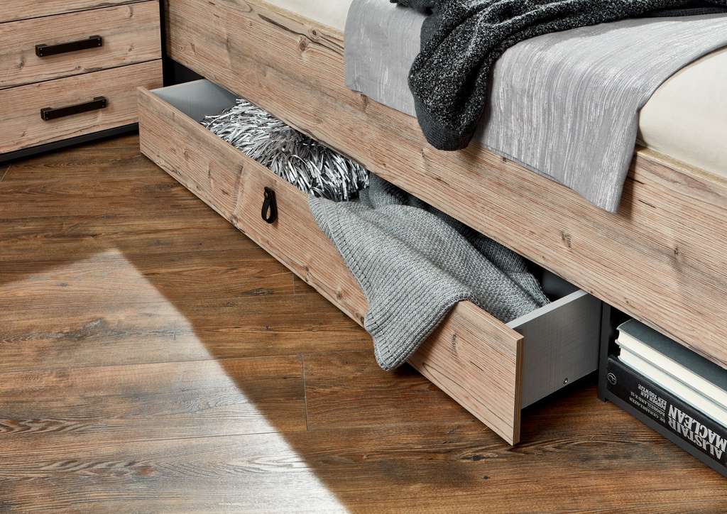 Bett STOCKHOLM 180cm Doppelbett Bettanlage 3-teilig mit Nachtkommoden grau braun Tanne