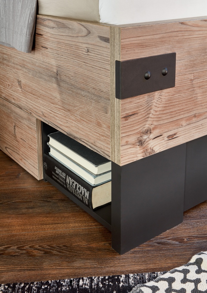 Bett 180 Doppelbett Bettanlage 3-tlg STOCKHOLM Nachtkommoden grau braun Tanne