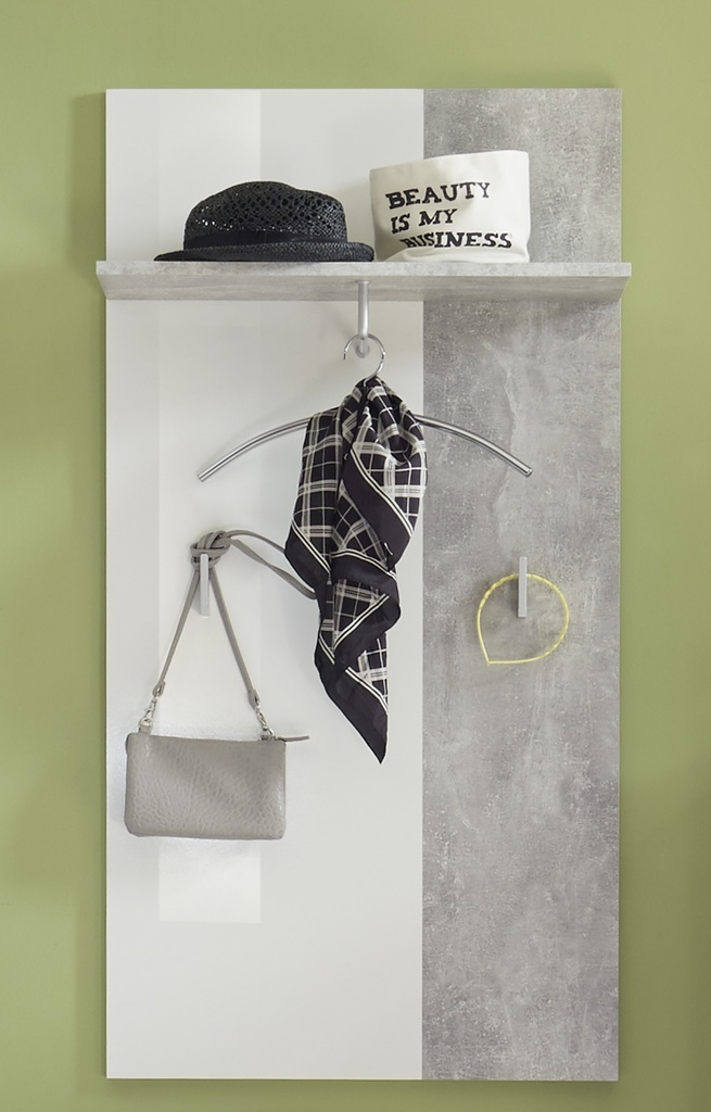 Garderobe Set MOUNTAIN 3-teilig Paneel Spiegel Schuhkommode weiß Beton