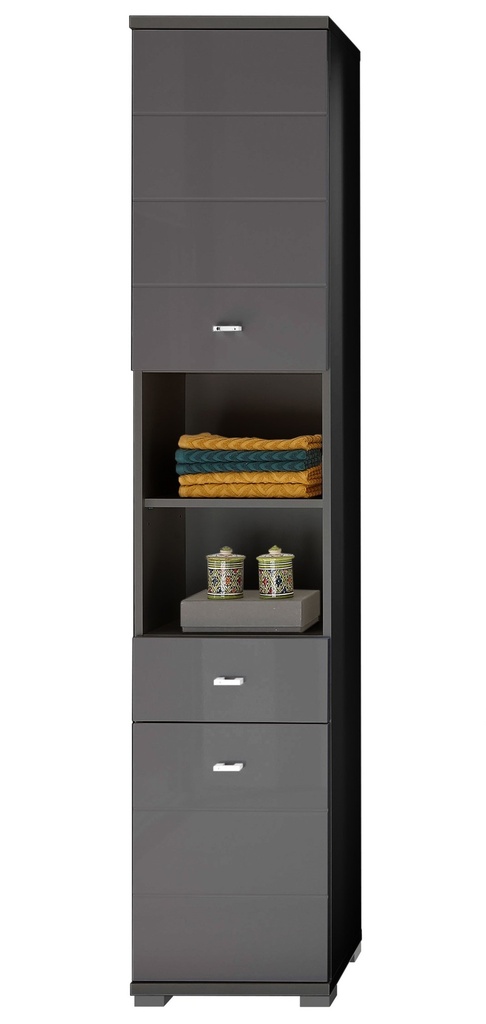 Badmöbel Set POOL 5-teilig Badezimmer Badmöbel Anthrazit grau Hochglanz mit Beleuchtung