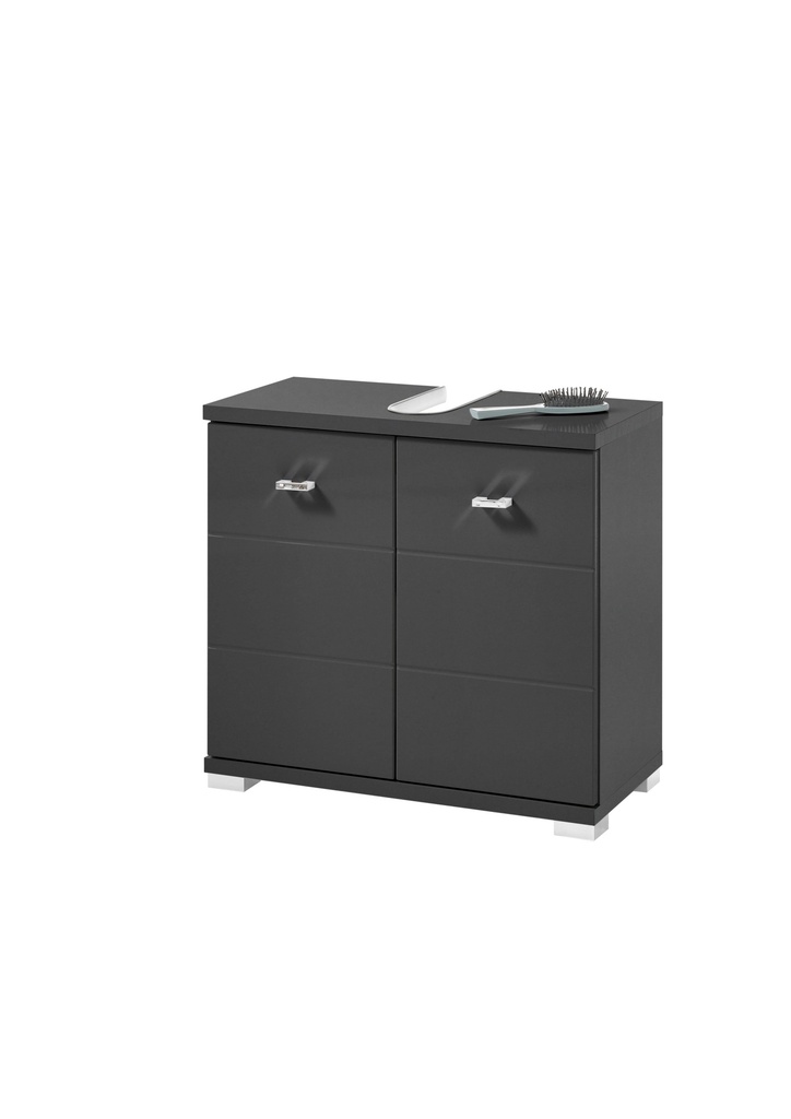 Badmöbel Set POOL 5-tlg Badezimmer Badmöbel anthrazit grau Hochglanz Beleuchtung