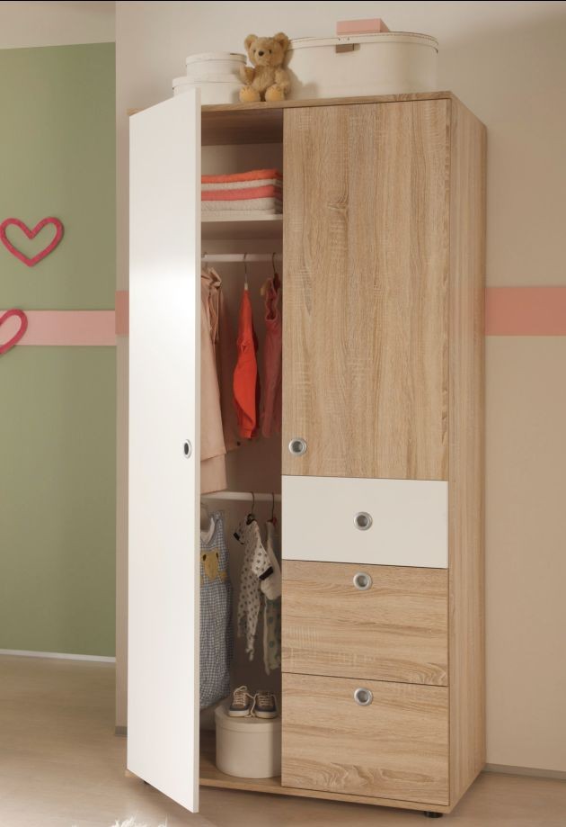Kleiderschrank WIKI 2 Tür Schrank Kinderzimmer Jugendzimmer Sonoma Weiß