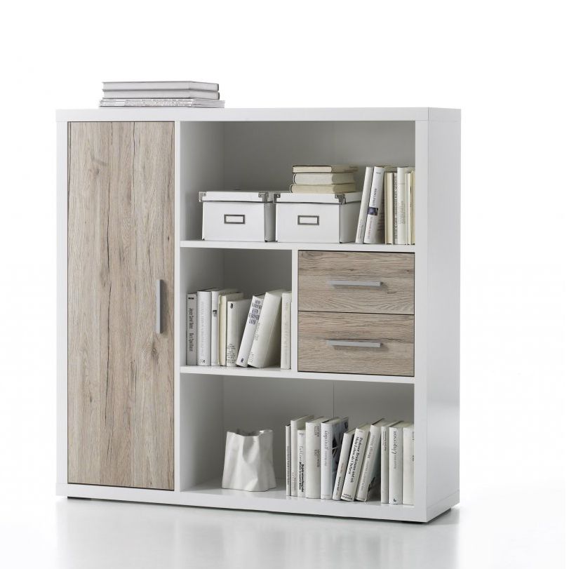 [45-825-A8] Highboard TOKYO Büromöbel Büro Regal Regalwand Office weiß Eiche San Remo hell