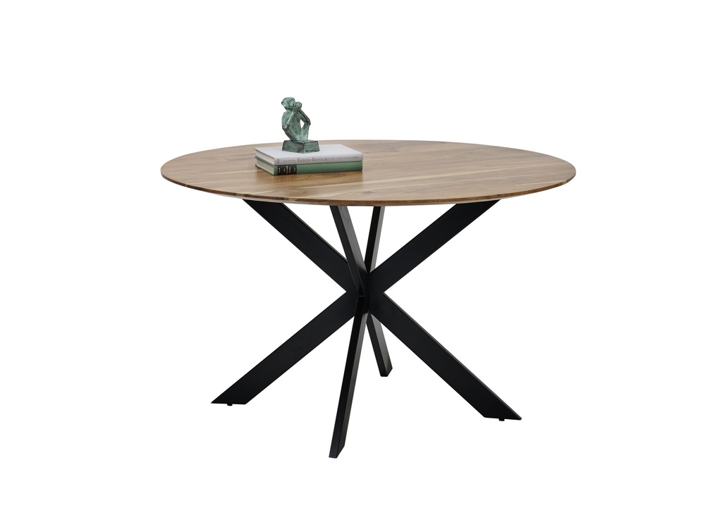 [83-106-S8] Esstisch "PEDRO" Esszimmer Tisch Massivholz Echtholz Akazie Metall Gestell rund 130cm