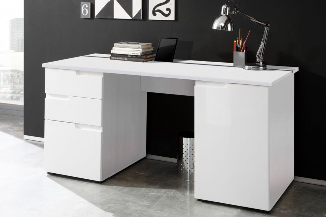 Schreibtisch "SPICE 2" Schreibtisch PC Tisch weiß Hochglanz