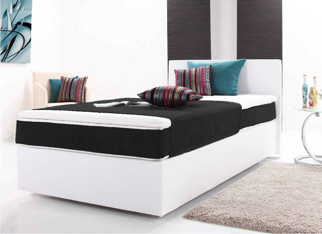 [BR_PLUTO200-200_WEIß_SCHWARZ_1754] Boxspringbett PLUTO Bett Doppelbett Polsterbett 200 x 200 weiß schwarz