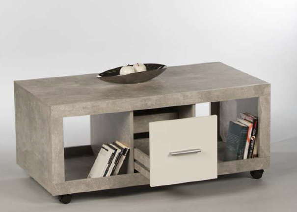 [83-557-D5] Couchtisch STONE Wohnzimmertisch Beistelltisch Tisch in Beton Optik Abs. Weiss