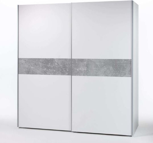 [58-031-H1] Kleiderschrank Schwebetürenschrank Schrank Schlafzimmer 170cm Weiß Beton optik