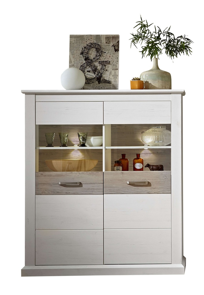 [10-93-UU-04] Vitrine Kommode breit "MODENA" Wohnwand Pinie hell