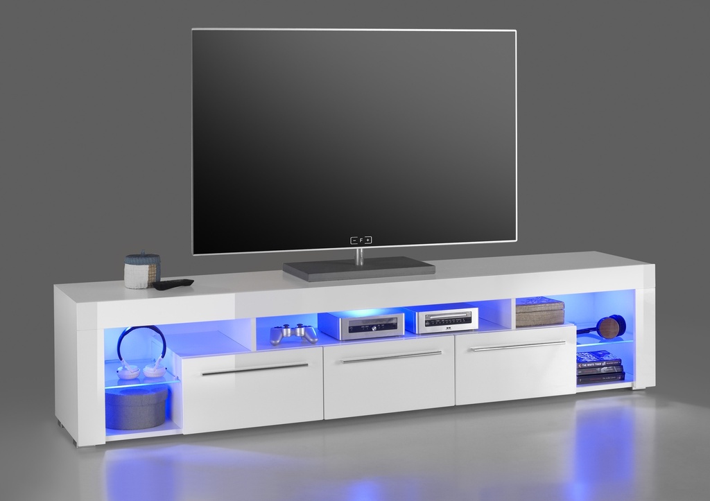 TV Lowboard "GOAL2" TV Rack Fernsehtisch TV Tisch weiß glanz Beleuchtung