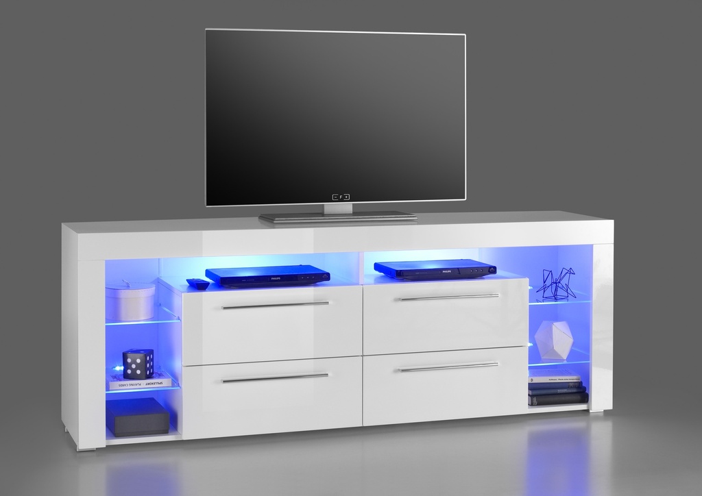 TV Lowboard "GOAL3" TV Rack Fernsehtisch TV Schrank Tisch weiß glanz Beleuchtung