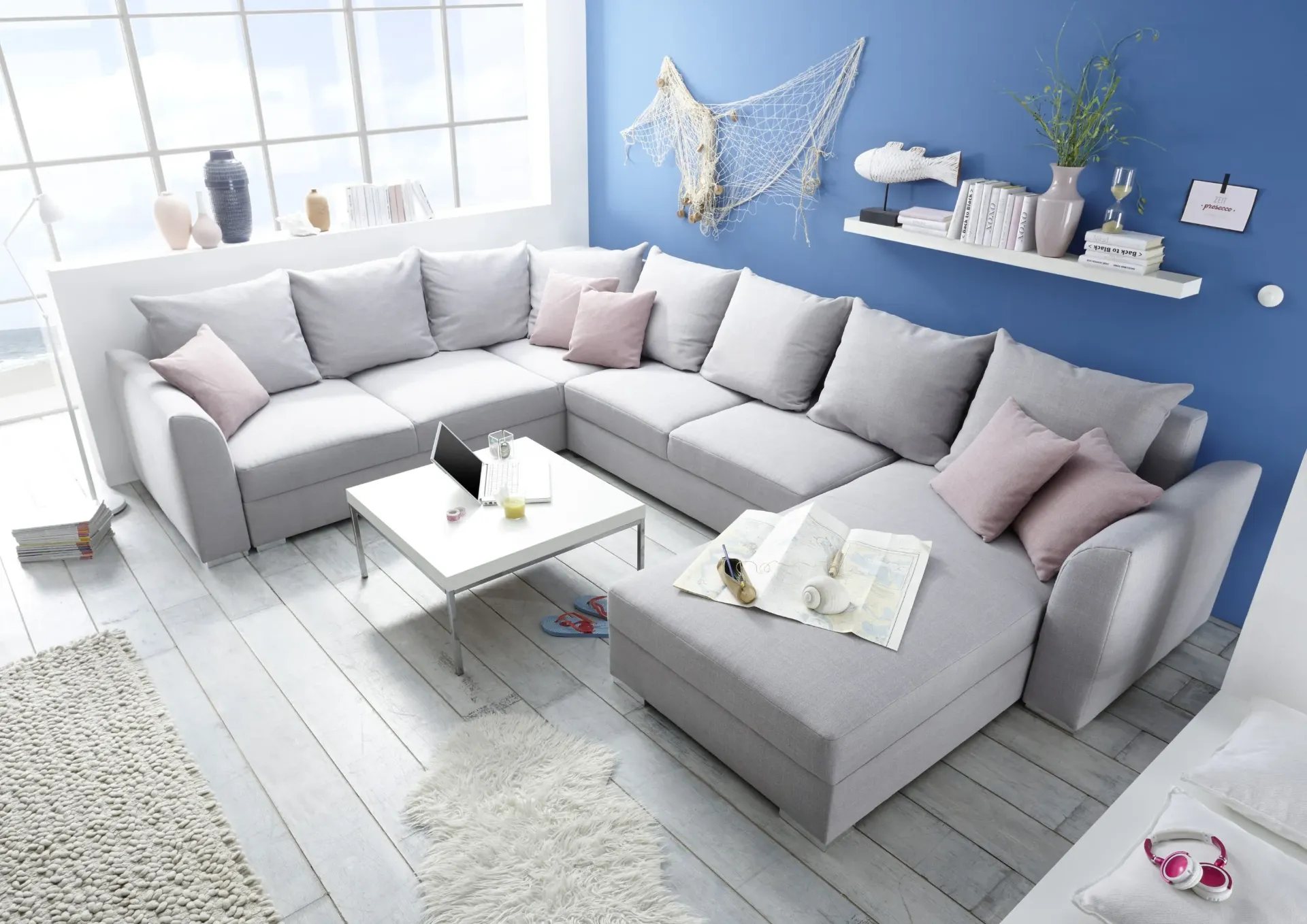 "LILLY" Couch Memory 13 silver 361 x 76 x 266 cm