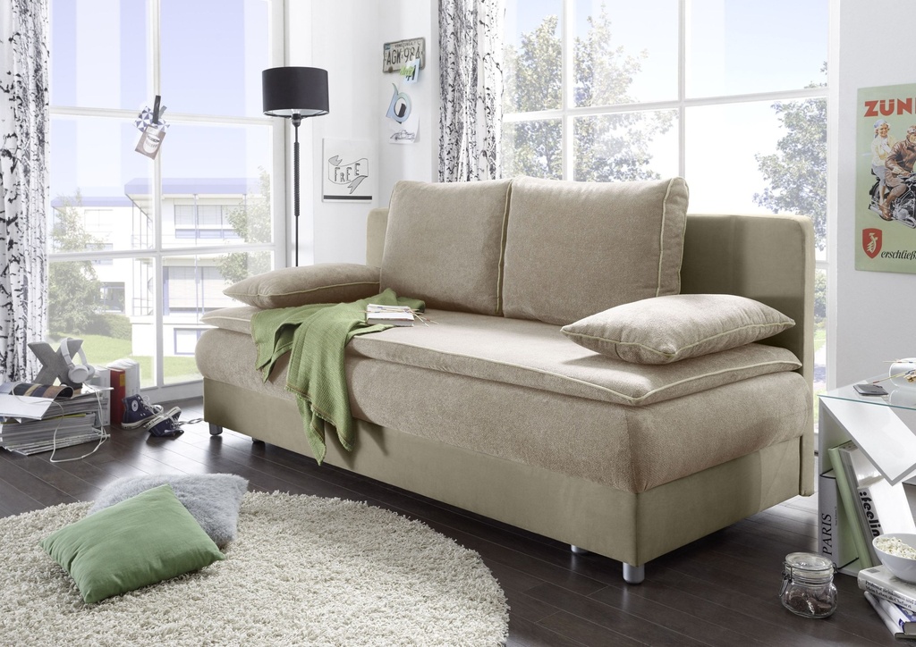 [64-386-214] Couch SVENJA Schlafsofa Sofabett Funktionssofa ausziehbar beige 208cm