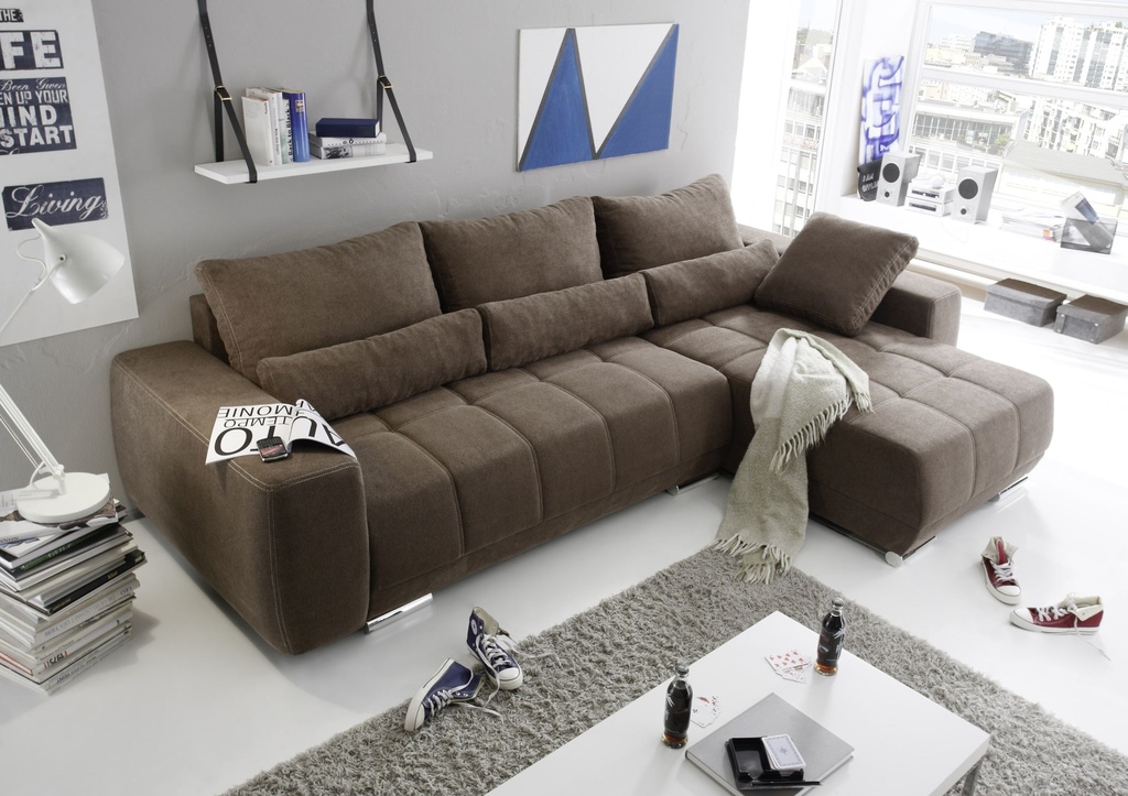 [64-381-21] Eckcouch "Lopez" Couch Schlafsofa Funktionssofa ausziehbar braun 293 cm